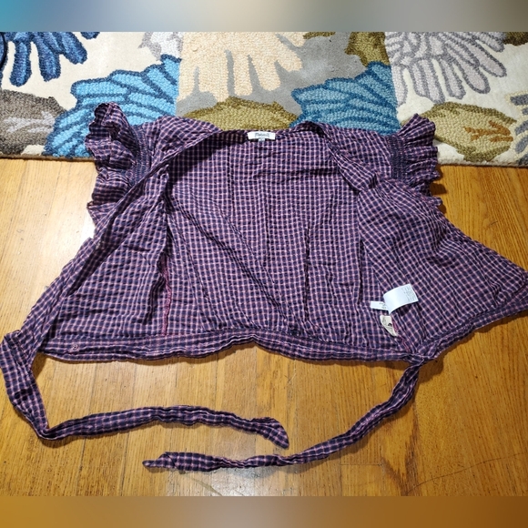 Madewell Blue And Pink Checkered Ruffled Tie-Front Blouse - Picture 6 of 15